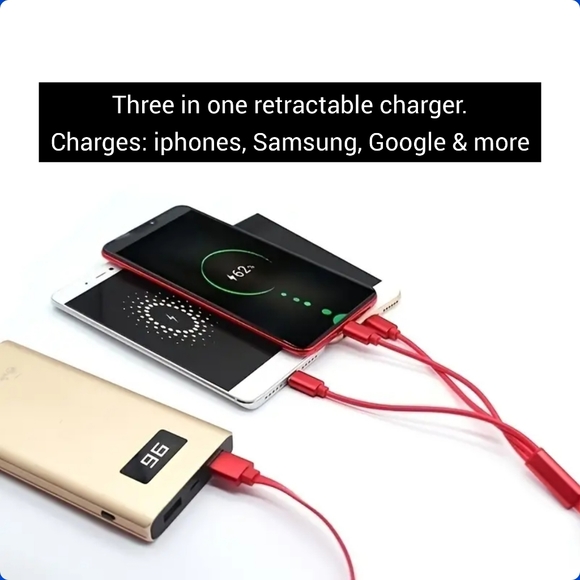 5/25 3-in-1 USB retractable Charger Lightning fast Micro USB Type C charger 3 ft - Picture 4 of 6
